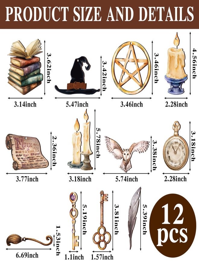 Suncalla 12 Pcs Wizard Christmas Tree Ornaments Wooden Magical Christmas Tree Hanging Ornaments Vintage Owl Hat Book Key Craft Decorations for Xmas Halloween Home Party Supplies - Image 3